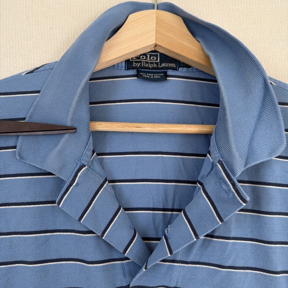 Polo by Ralph Lauren Men's Shirt XL Blue Striped Preppy Pink Pony Golf Casual‎ - Picture 5 of 9